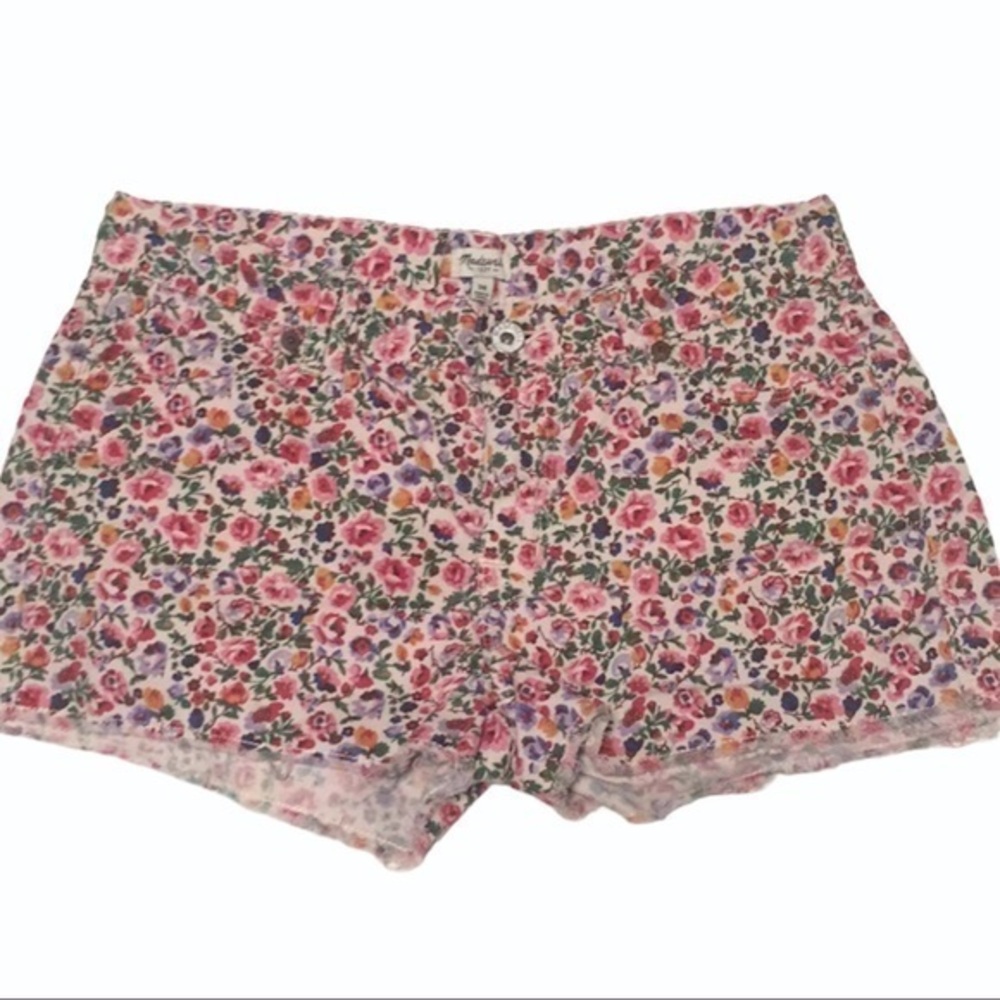 Madewell Floral Pink Shorts with Green Accents